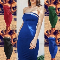 Sexy Strapless Contrast Color Slim Fit Party Dress