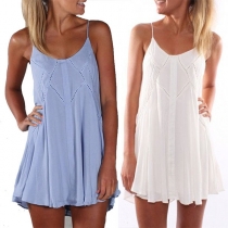 Sexy BacklessV-Neck Solid Color Hollow Out Sling Dress