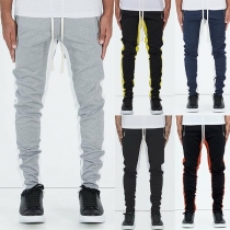 Fashion Contrast Color Drawstring Waist Men's Casual Pants 