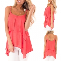 Sexy Backless Irregular Hem Solid Color Sling Top 