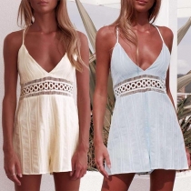 Sexy Backless V-neck Hollow Out Lace Spliced Sling Romper