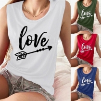 Fashion Letters Printed Round Neck Tank Top 