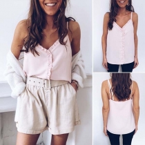 Sexy Backless V-neck Solid Color Sling Top 