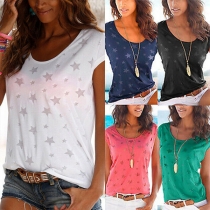 Fashion Short Sleeve Round Neck Dots Printed T-shirt