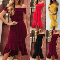 Sexy Off-shoulder Boat Neck Fishtail Hem Slim Fit Party Dress