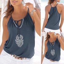 Fashion Printed Lace-up V-neck Sling Top