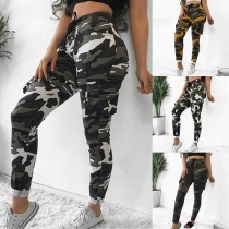 Fashion High Waist Side-pocket Camouflage Printed Pants
