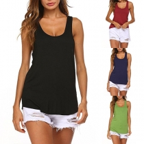 Sexy Hollow Out U-neck Solid Color Tank Top 