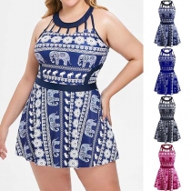 Sexy Backless Printed Halter Swimsuit Set 