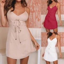 Sexy Backless V-neck Solid Color Sling Dress