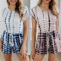 Fashion Short Sleeve Round Neck High Waist Printed Romper