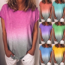 Fashion Short Sleeve Round Neck Color Gradient T-shirt