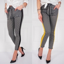 Fashion High Waist Contrast Color Plaid Pants