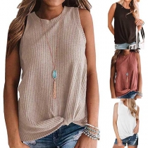 Fashion Solid Color Sleeveless Round Neck Twisted Hem Top