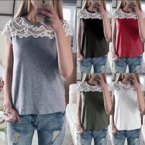 Fashion Lace Spliced Short Sleeve Round Neck T-shirt