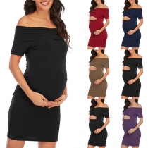Fashion Solid Color Short Sleeve V-neck Maternity Dress