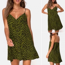 Sexy Backless V-neck Leopard Printed Sling Dress