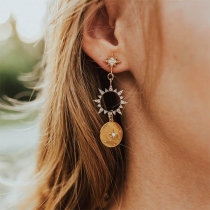 Fashion Rhinestone Inlaid Sun-shaped Pendant Earrings