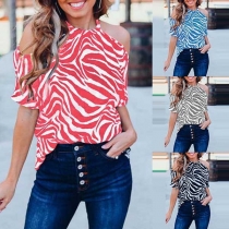 Sexy Off-shoulder Short Sleeve Printed Blouse