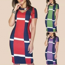 Fashion Short Sleeve Round Neck Slim Fit Printed Dress