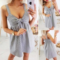 Sexy Backless V-neck Striped Sling Dress(It falls short)