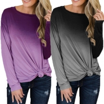 Fashion Long Sleeve Round Neck Color Gradient T-shirt 