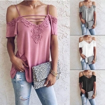 Sexy Off-shoulder V-neck Lace Spliced Sling Top 