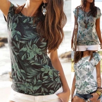 Fashion Short Sleeve Round Neck Printed T-shirt 