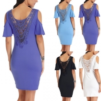 Sexy Off-shoulder Short Sleeve Lace Spliced Dress