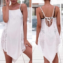 Sexy Backless Irregular Hem Lace Spliced Sling Dress