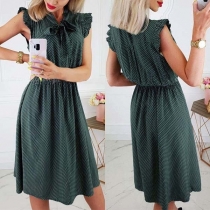 Fashion Sleeveless Lace-up V-neck Dots Printed Dress