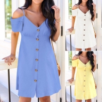 Sexy Off-shoulder Short Sleeve Single-breasted Sling Dress