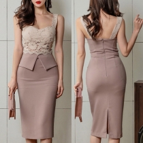 Sexy Backless High Waist Lace Spliced Slim Fit Sling Dress