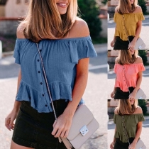 Sexy Off-shoulder Boat Neck Iirregular Hem Top