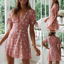 Sexy Off-shoulder V-neck Printed Dress