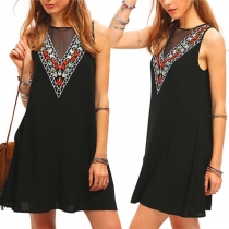 Fashion Sleeveless Round Neck Printed Spliced Loose Dress