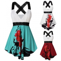 Sexy Backless V-neck Printed Spliced Sling Top