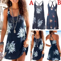 Sexy Backless Printed Sling Beach Dress