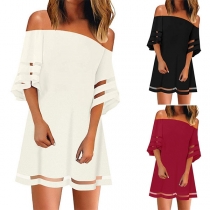 Sexy Off-shoulder Boat Neck Gauze Spliced Dress