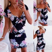 Sexy V-neck Short Sleeve Slim Fit Printed Dress