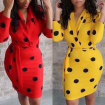 Sexy Deep V-neck Long Sleeve Slim Dots Printed Dress