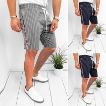 Fashion Drawstring Waist Men's Striped Knee-length Shorts
