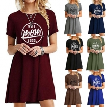 Fashion Letters Printed Short Sleeve Round Neck T-shirt Dress