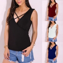 Sexy Crossover V-neck Solid Color Slim Fit Tank Top