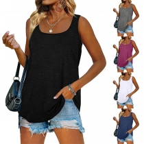 Fashion Solid Color Round Neck Loose Tank Top