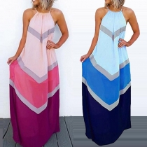 Sexy Off-shoulder Contrast Color Halter Maxi Dress