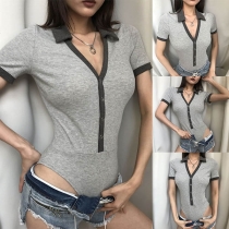 Fashion Contrast Color Short Sleeve V-neck Romper 