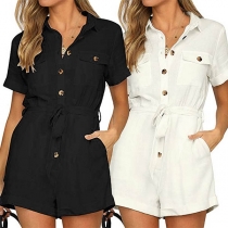Fashion Solid Color Short Sleeve POLO Collar Romper