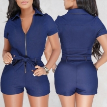 Fashion Short Sleeve V-neck High Waist Slim Fit Romper