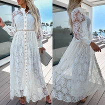 Sexy Trumpet Sleeve V-neck Lace Spliced Dress